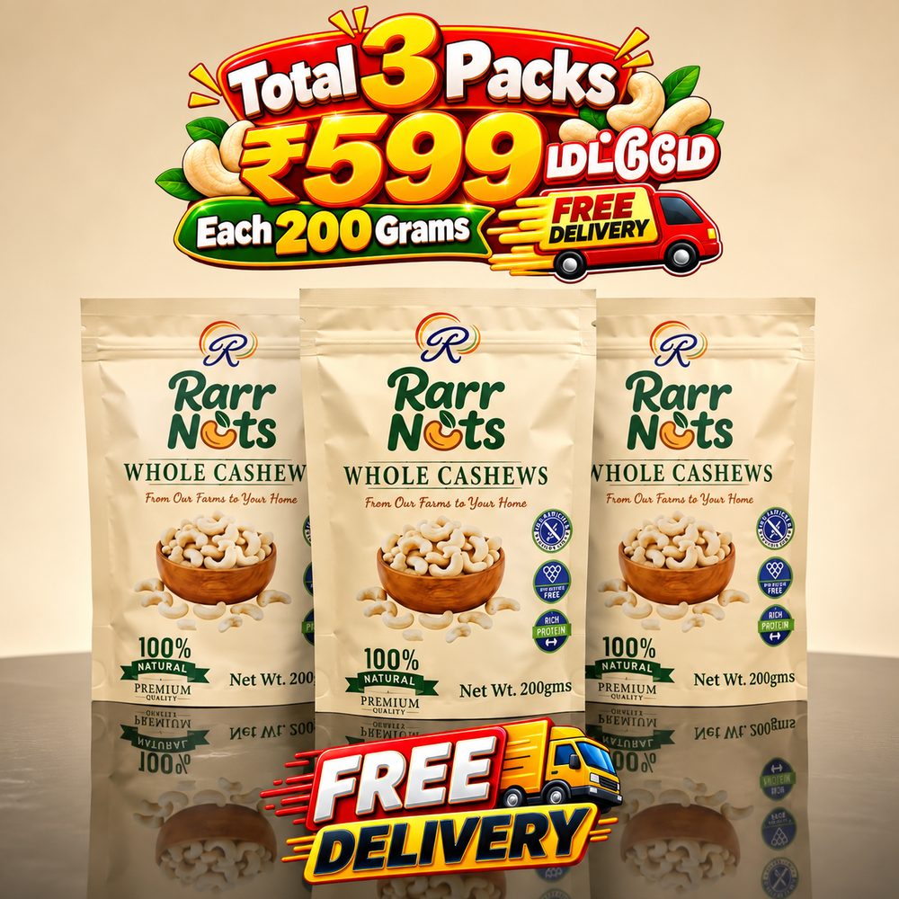 RARR NUTS Whole Cashews 3 X 200g, Whole Kaju, 100% Natrual Premium Cashews