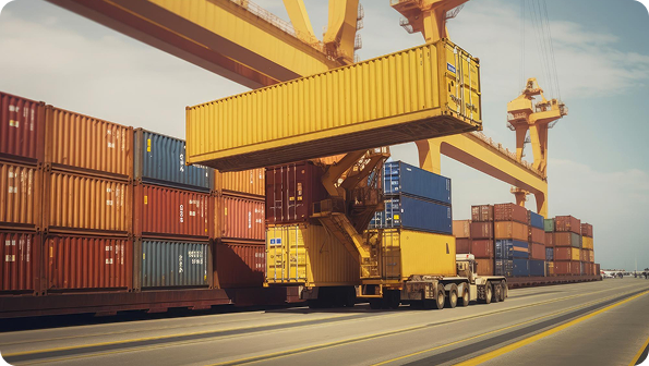 Shipping containers and crane at a port